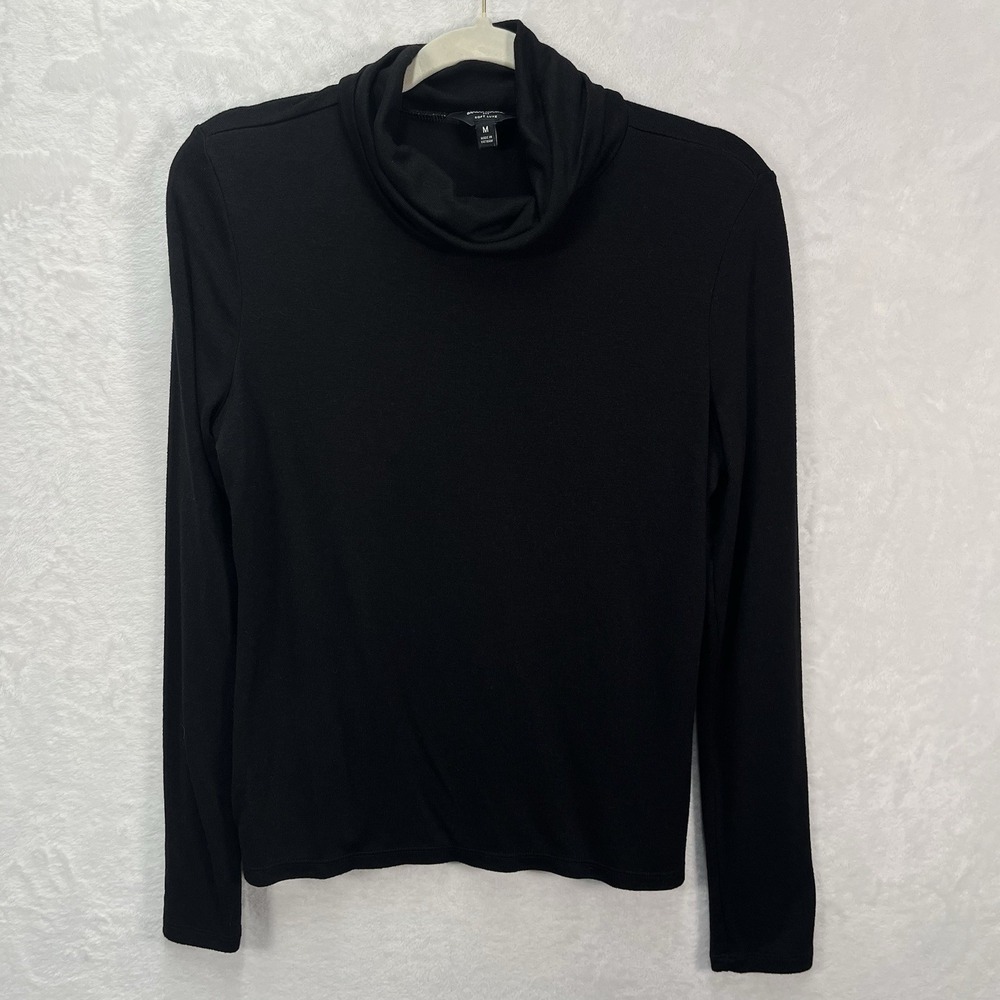 Banana Republic Soft Luxe Long Sleeve Cowlneck Top Womens Medium Black Basics